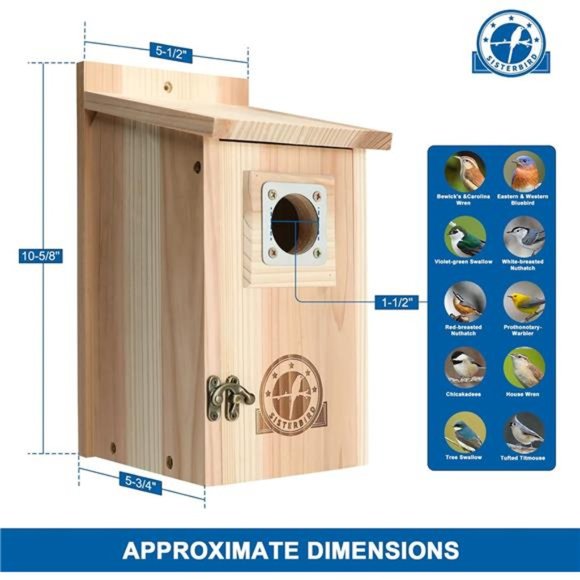 Bird Houses for Outside 1-1/2” Entrance Hole Cedar Birdhouses with Metal Guard - Picture 4 of 7